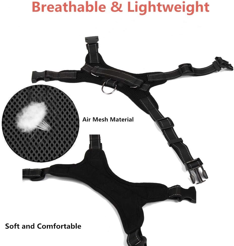 Black dog harness breathable air mesh, soft and lightweight