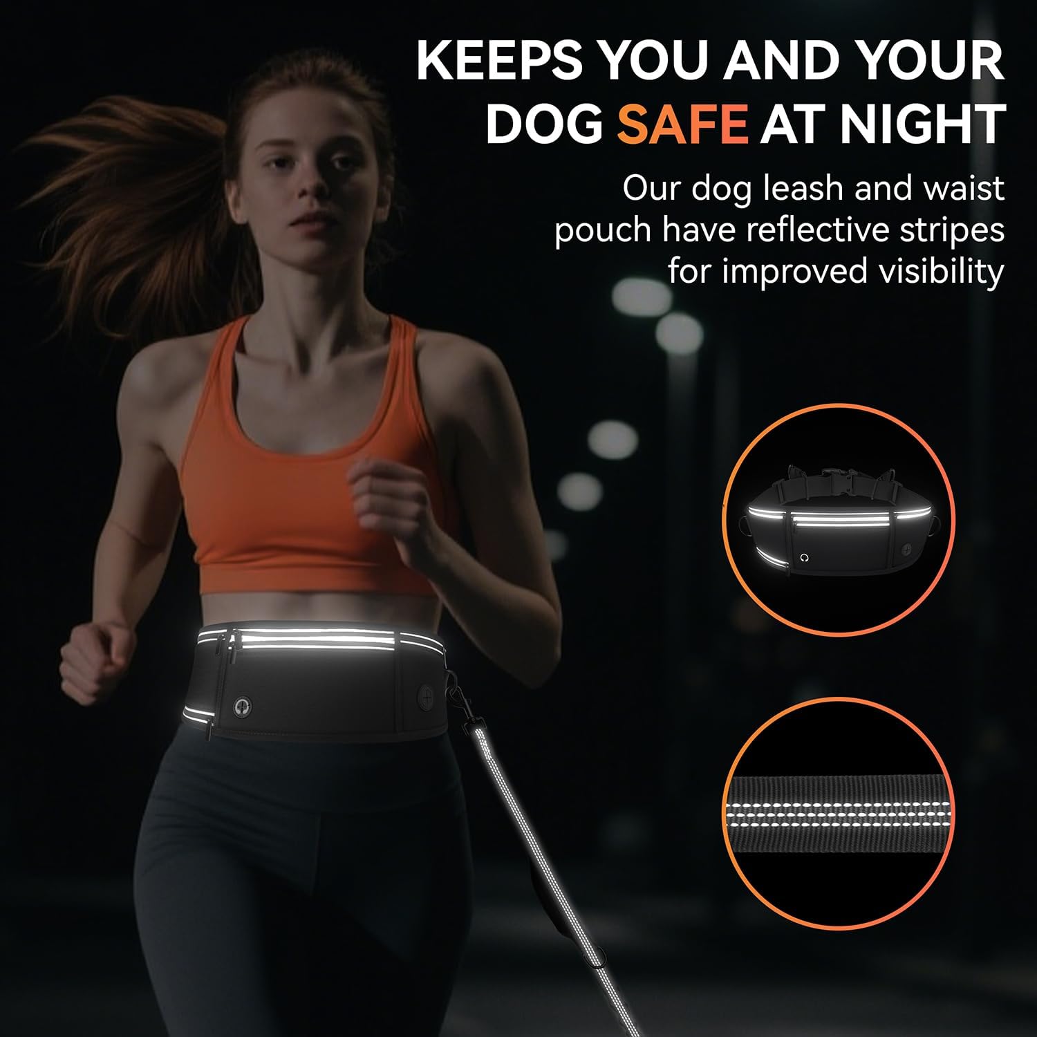 Hands Free Dog Lead with Adjustable Waist Belt, Reflective Shock Absorbing Running Leash