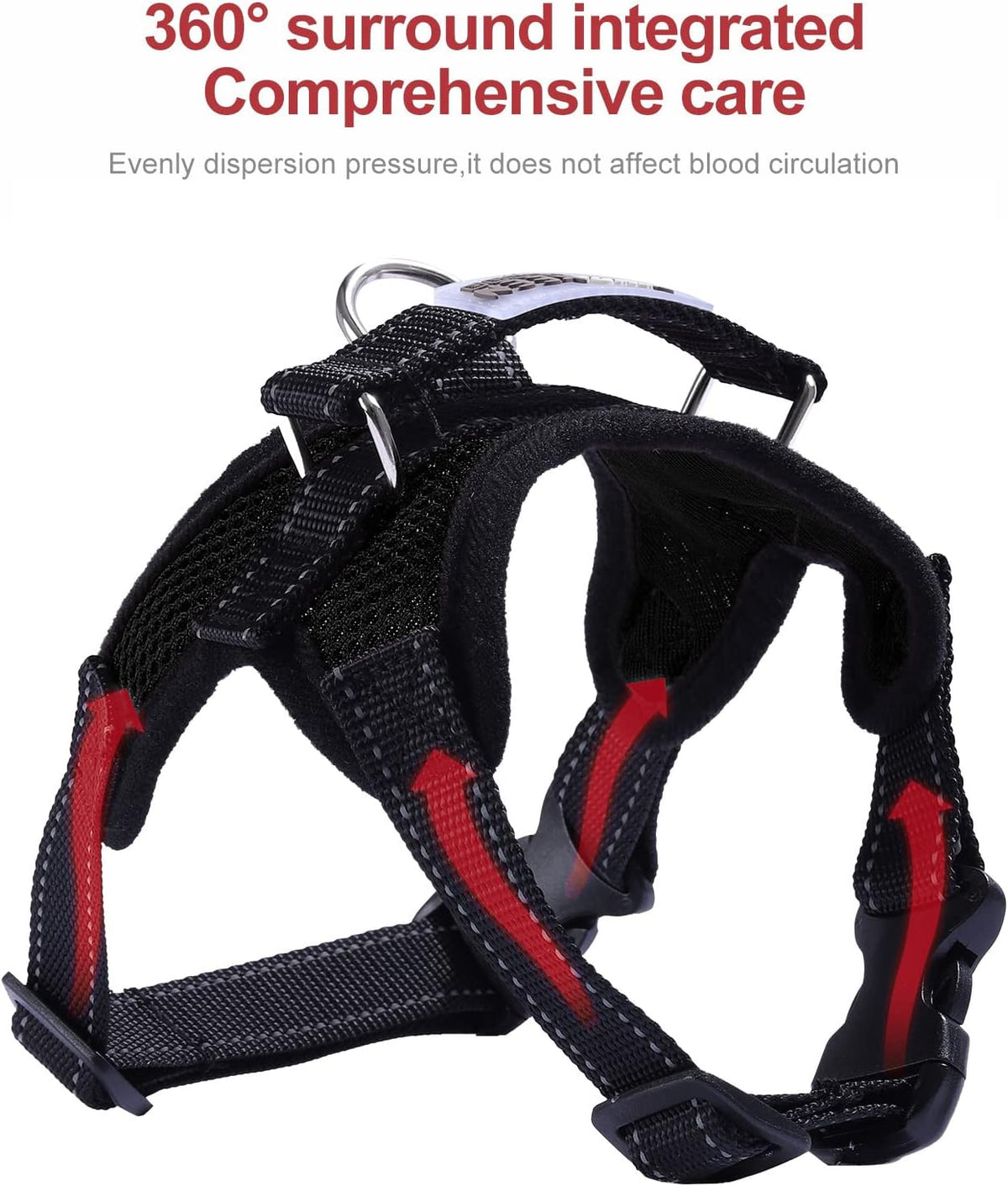 Black mesh dog harness padded body and top handle