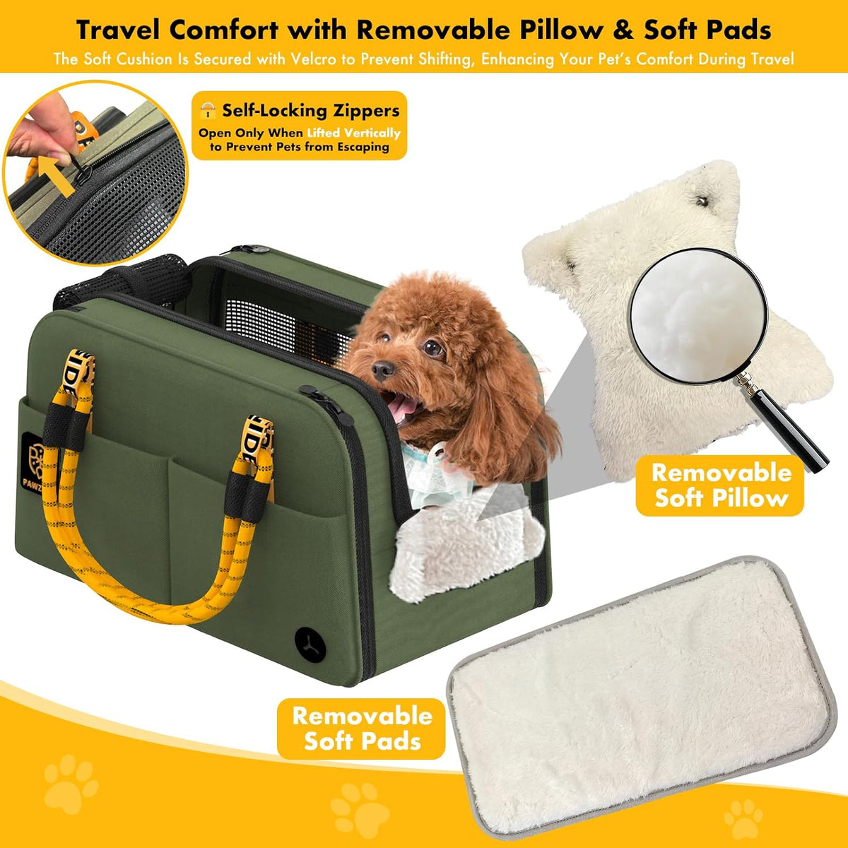 Forest Green console dog seat with removable soft pillow and pads