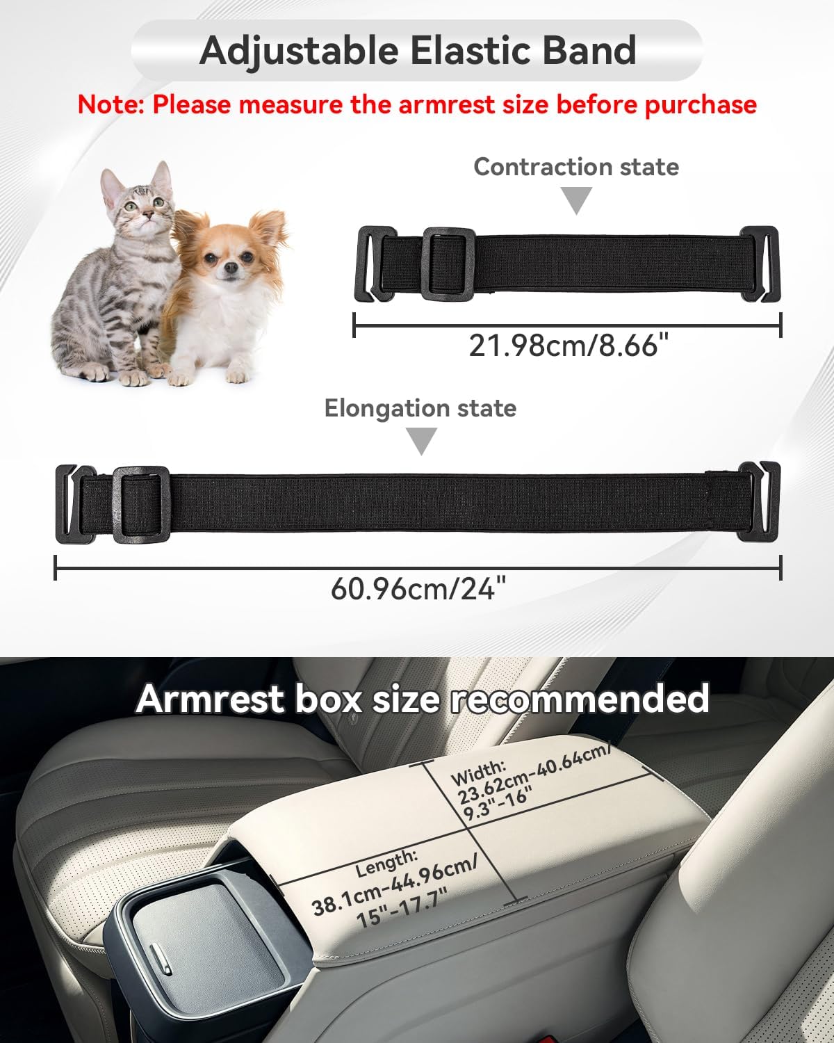 Adjustable elastic band and recommended armrest box size