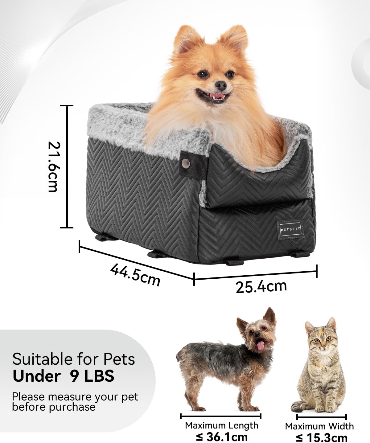 Black classic console dog seat size 44.5 x 25.4 x 21.6 cm, pets under 4 kg