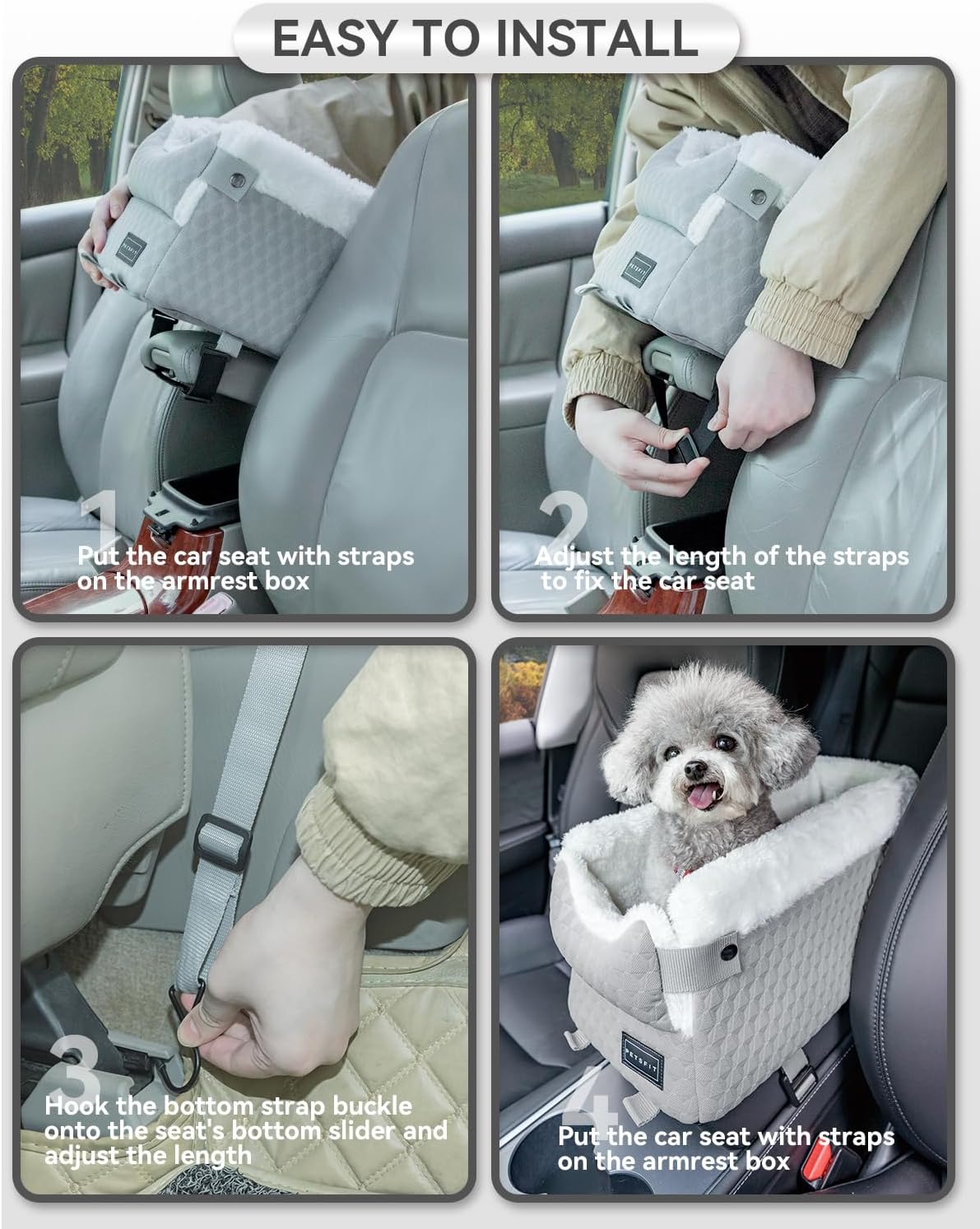 Light grey classic console dog seat installation steps