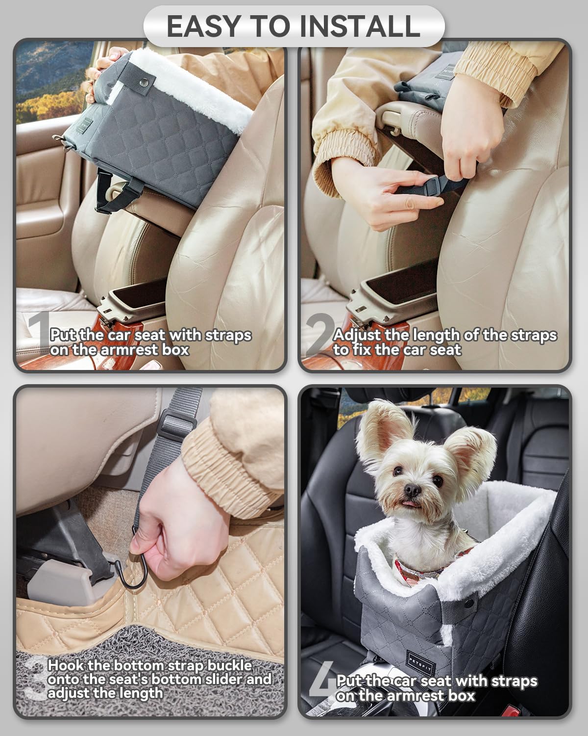 Deep grey classic console dog seat installation steps