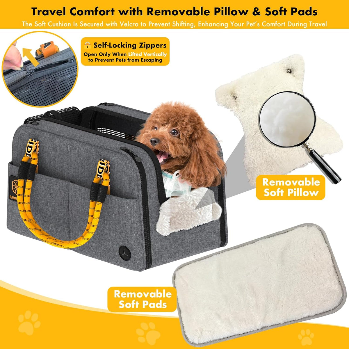 Mid-Hemp Grey console dog seat with removable soft pillow and pads