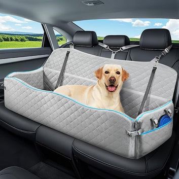 Dog Car Bed for Large Dogs Under 120lbs, dog Booster Seat with Thick Cushion and 2 Pet Safety Leashes, Detachable & Washable Pet car Bed for Backseat, Black & Gray