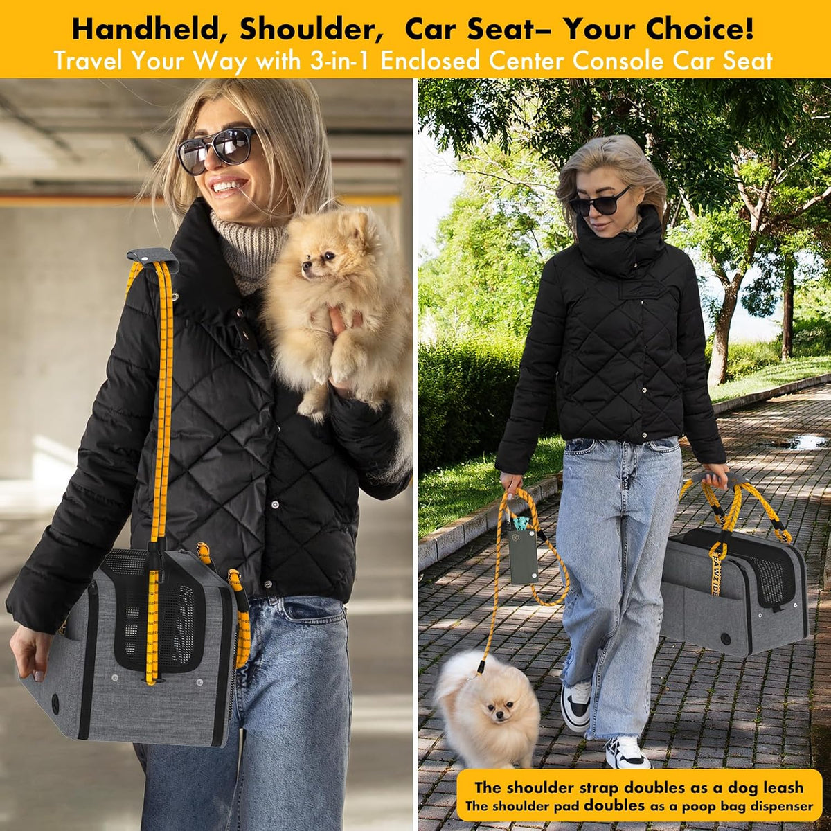 Mid-Hemp Grey pet carrier used handheld or with shoulder strap