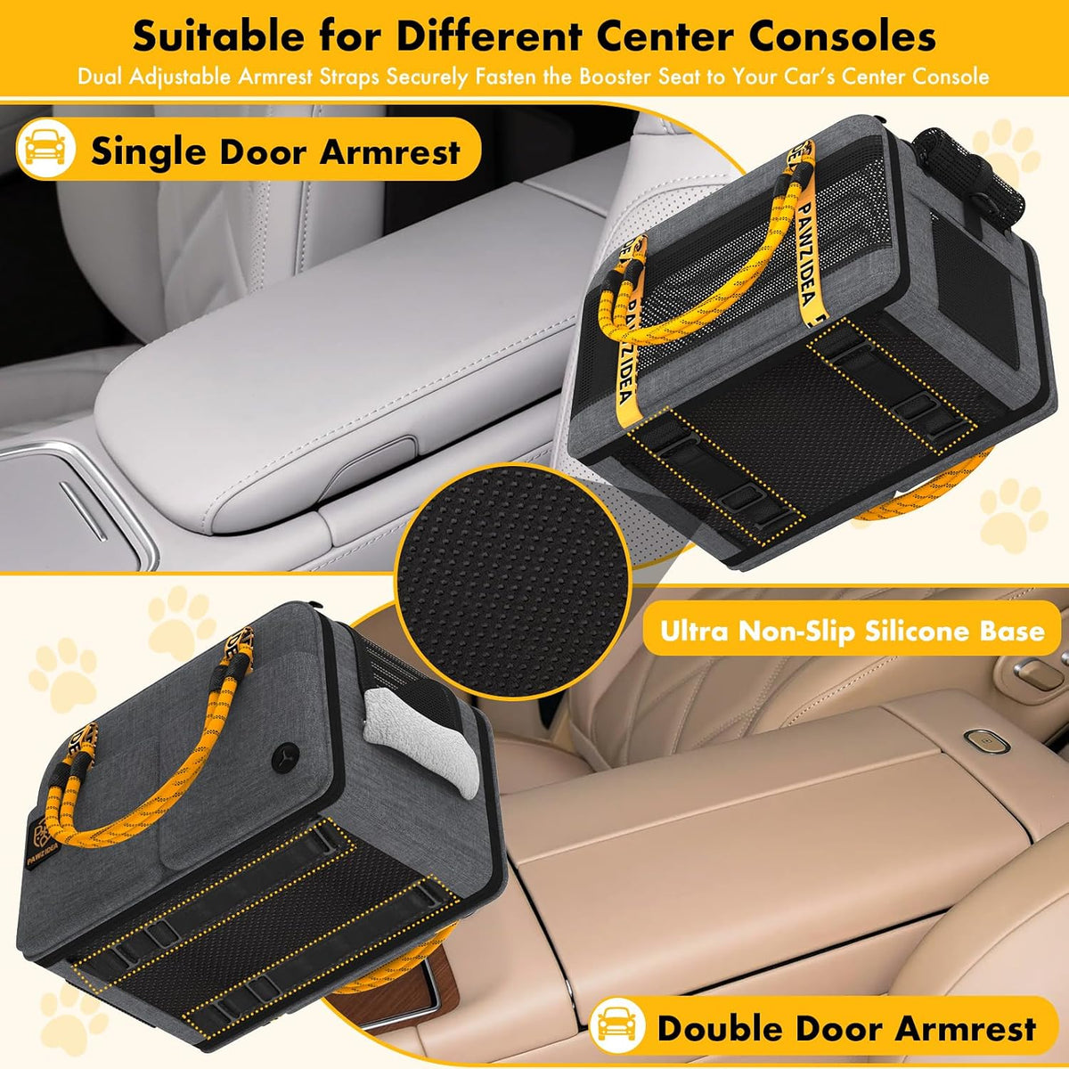 Mid-Hemp Grey console dog seat fits single and double door armrests