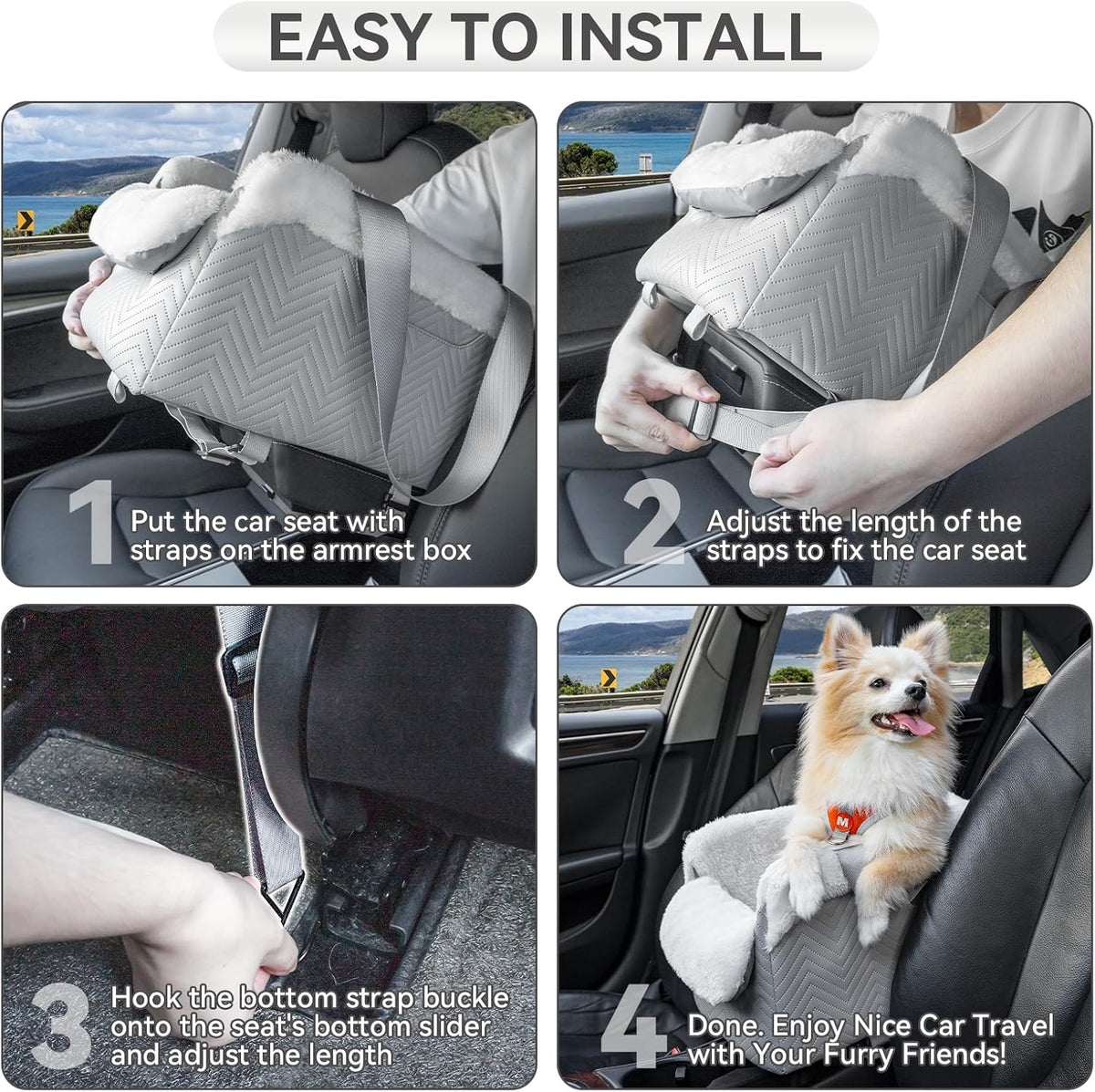 Grey leather console dog seat installation steps