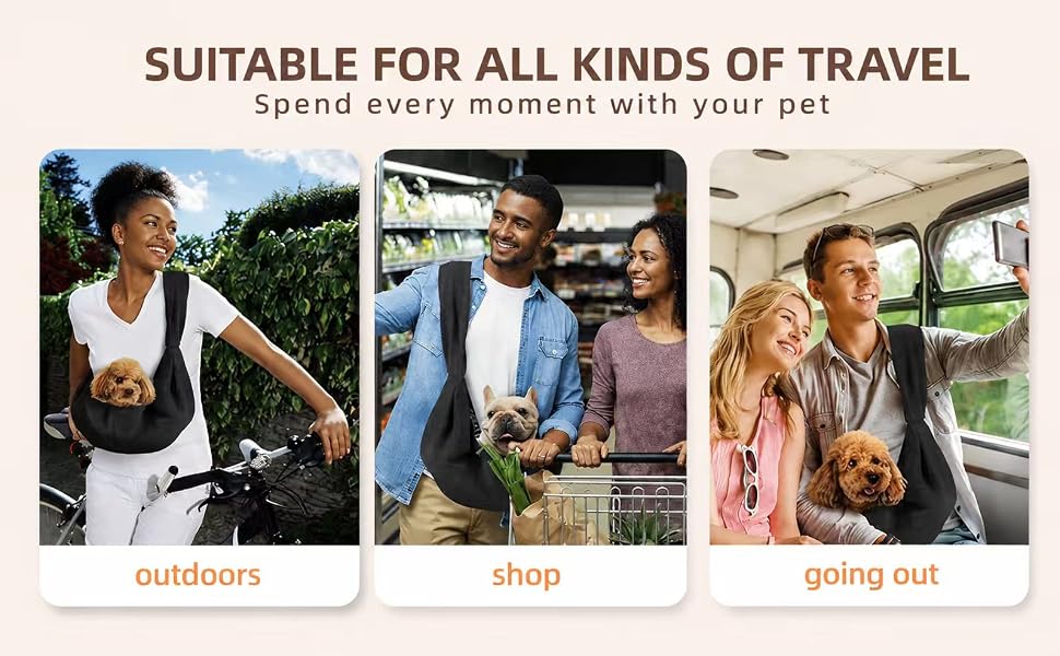 Puppy sling used outdoors, shopping and on public transport