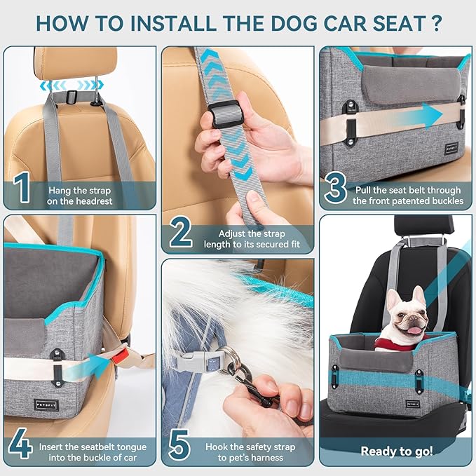 Adjustable Height Small Dog Car Booster Seat – Secure & Comfortable, Grey