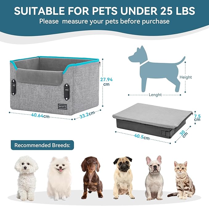 Adjustable Height Small Dog Car Booster Seat – Secure & Comfortable, Grey