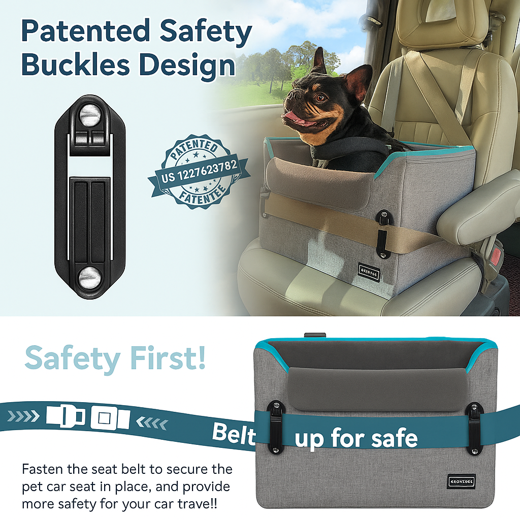 Adjustable Height Small Dog Car Booster Seat – Secure & Comfortable, Grey
