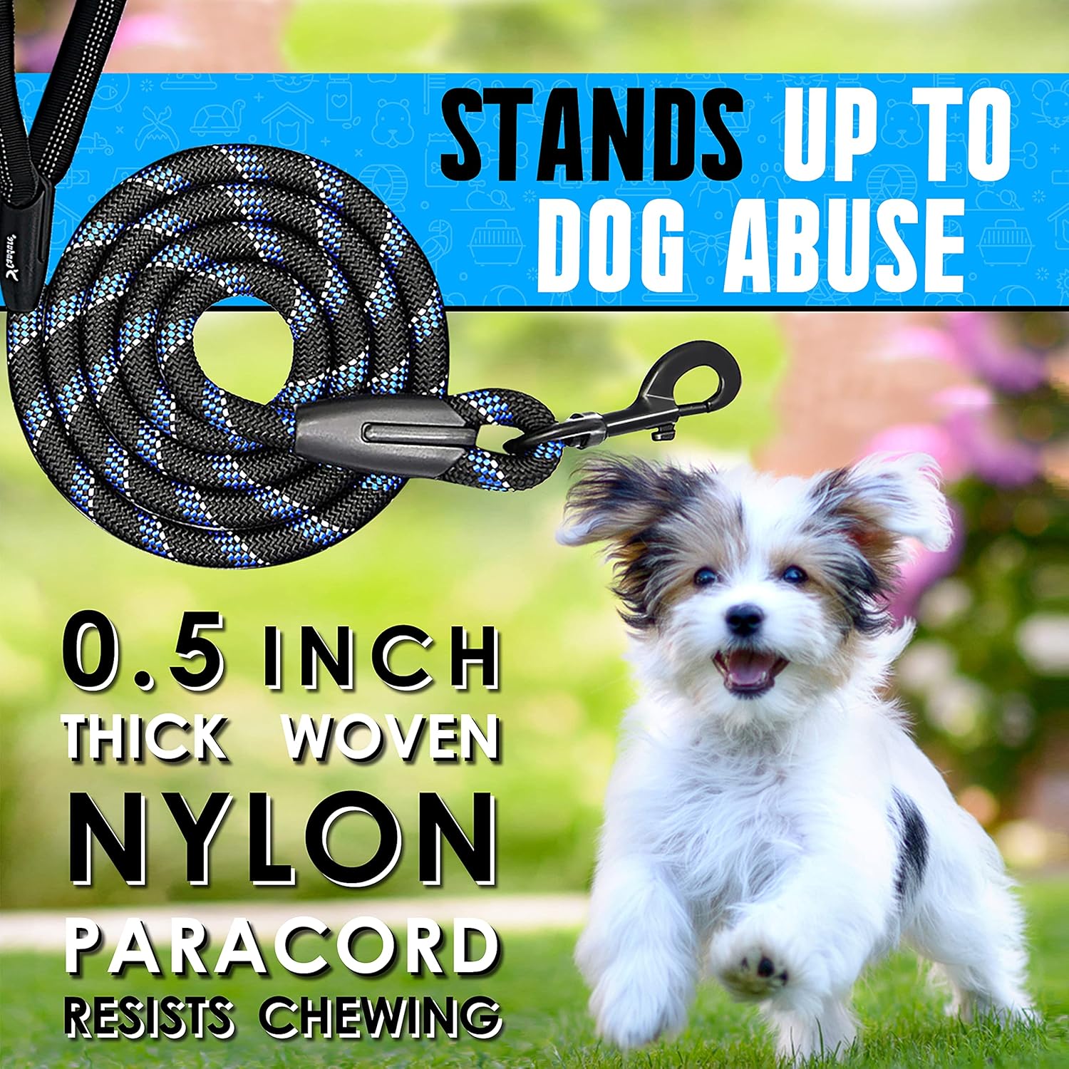 Candure Dog Leash 5 FT, Soft Padded Rope Handle, Anti Slip Grip, Reflective Strong Lead for Puppy, Medium and Large Dogs