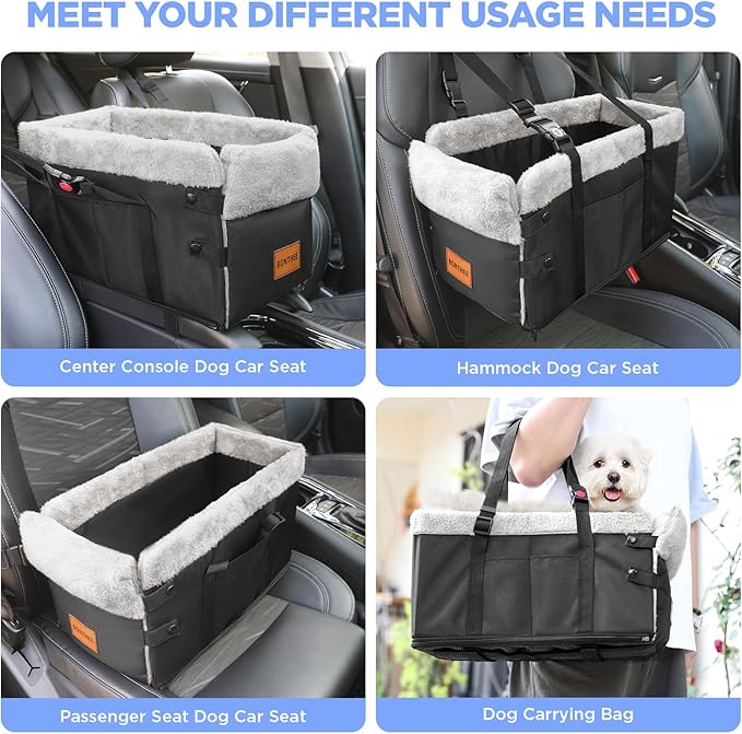 Center Console Dog Car Seat for Small Dogs, Washable Foldable Puppy Car Seat with Safe