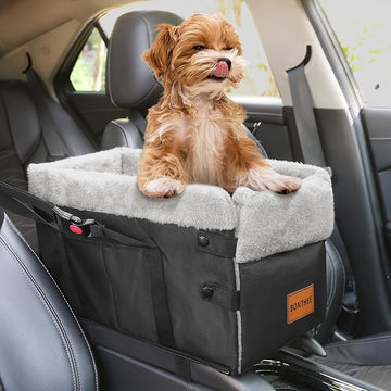 Center Console Dog Car Seat for Small Dogs, Washable Foldable Puppy Car Seat with Safe Protection Hooks Adjustable Straps and Storage Pocket Pet Up to15lbs