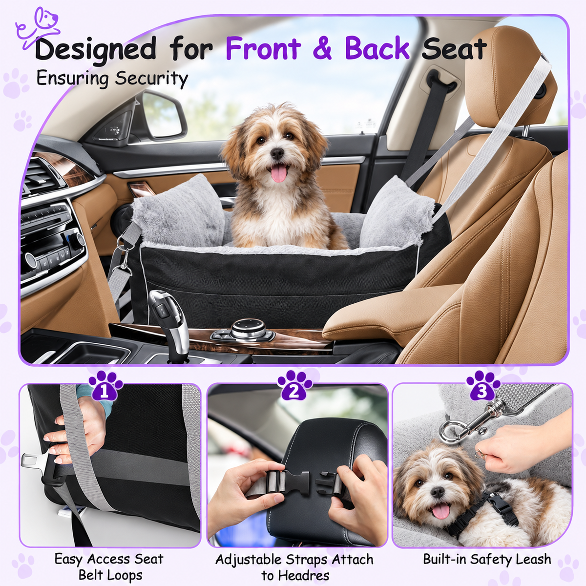 DogCarBoosterSeat_Waterproof_Built-insafetyleashhook