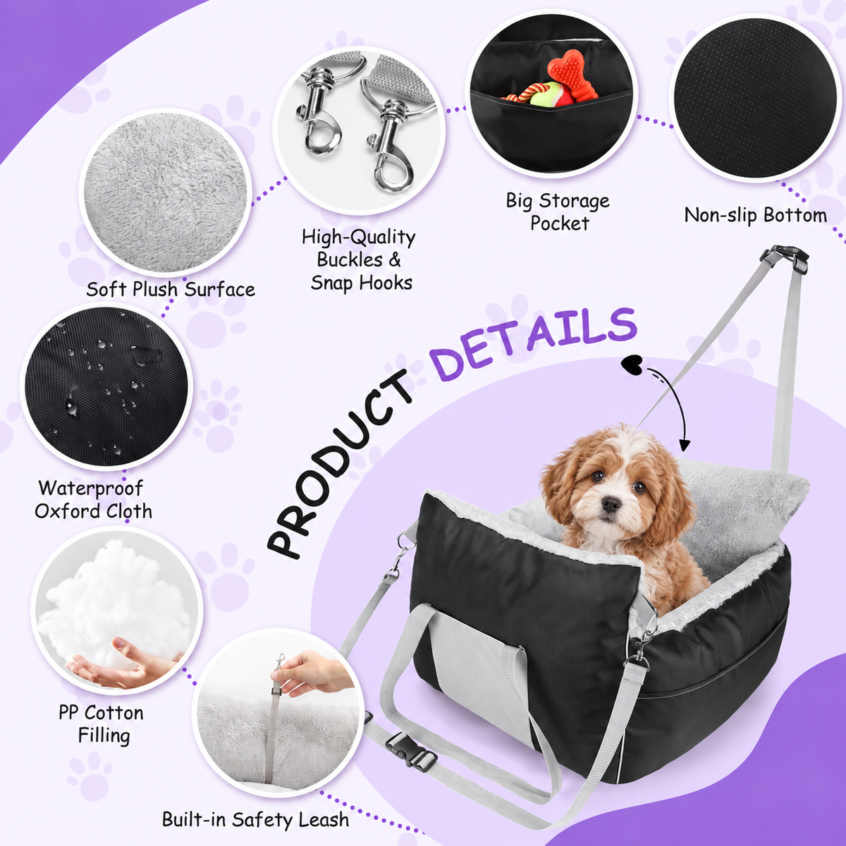 DogCarBoosterSeat_Waterproof_WarmPlush_StoragePockets