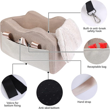 DogCarSeatforSmallDogCenterConsoleSeatPetBoosterSeatforCarPuppyCarSeatforSmallDogs0-15lbs_Champagne_Khaki