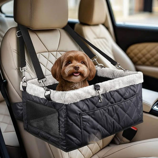 Dog Booster Car Seat – PU Leather, Non-Slip, Up to 20 lbs – Comfortable & Safe Travel