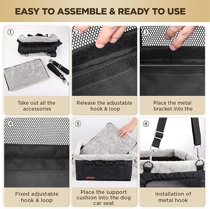 Dog Booster Car Seat for Small Dogs up to 20 lbs, Heavy-Duty Metal Frame & PU Leather, Portable Pet Seat with Thick Comfort Cushion, Non-Slip Base for Safe Car