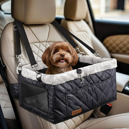 Dog Booster Car Seat for Small Dogs up to 20 lbs, Heavy-Duty Metal Frame & PU Leather, Portable Pet Seat with Thick Comfort Cushion, Non-Slip Base for Safe Car Travel