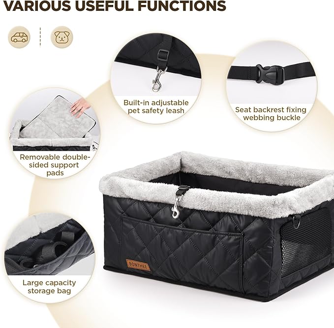 Dog Booster Car Seat for Small Dogs up to 20 lbs, Heavy-Duty Metal Frame & PU Leather, Portable Pet Seat with Thick Comfort Cushion, Non-Slip Base for Safe Car travel 1