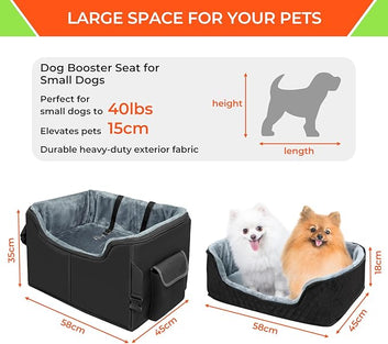 Dog Booster Car Seat for Small to Medium Dogs & Cats – Stable, Washable Pet Travel Seat with Safety Leash