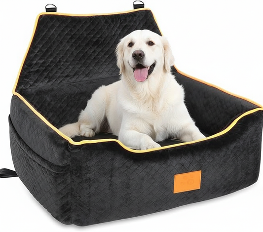 Dog Booster Car Seat with Cushion & Storage – Up to 55 lbs, Comfortable & Safe