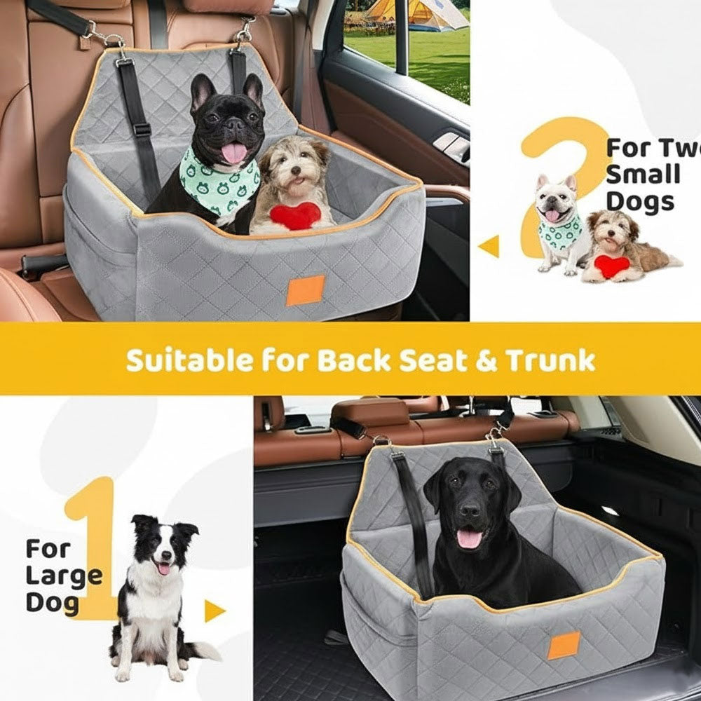 Dog Booster Car Seat with Cushion & Storage – Up to 55 lbs, Comfortable & Safe