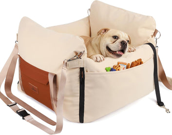 Dog Car Booster Seat – Waterproof Base, Side Handles, Up to 27lbs (Black or Apricot)