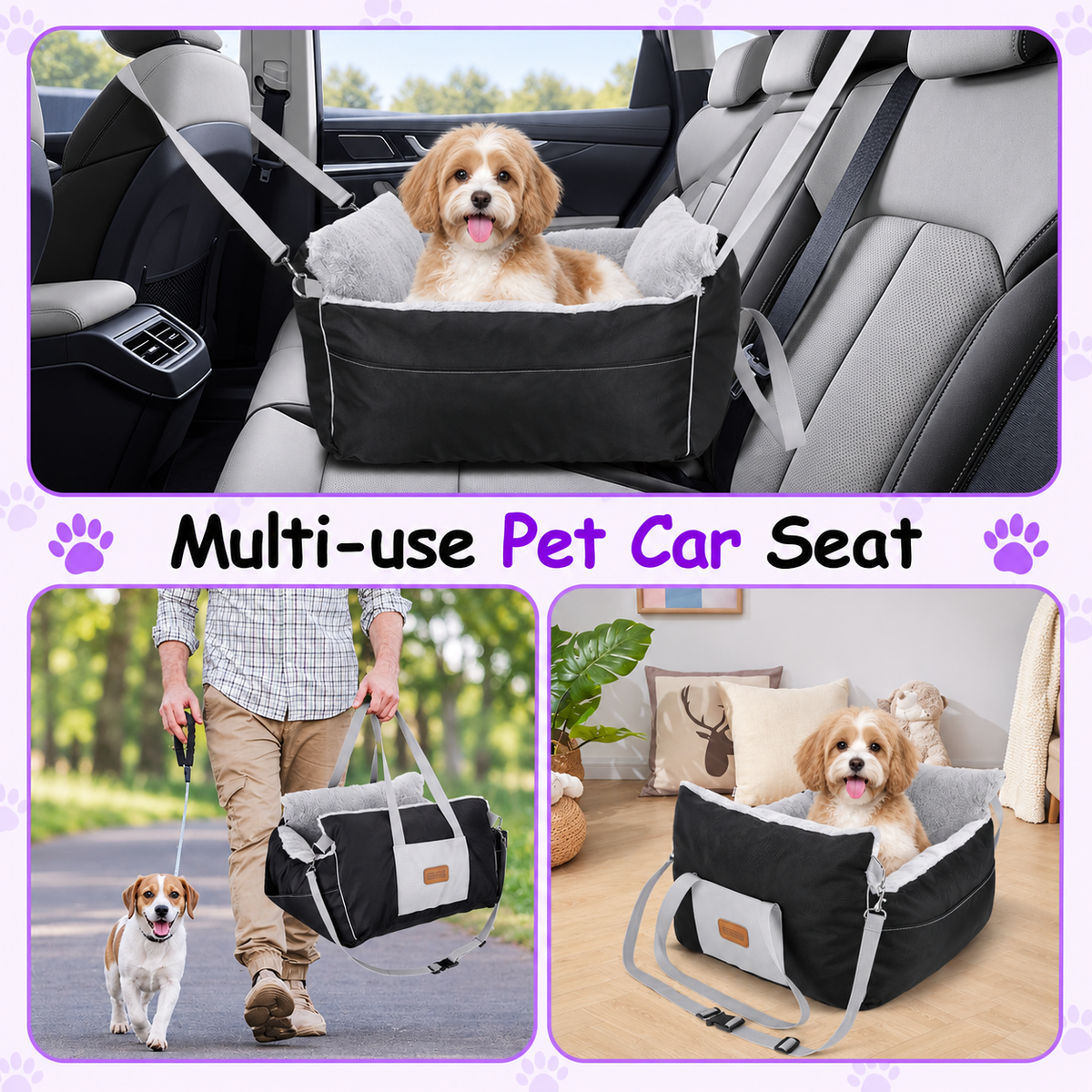 Dog_Car_Booster_Seat_Waterproof_Warm_Plush_Storage_Pockets_Up_to_11kg_multipal_features