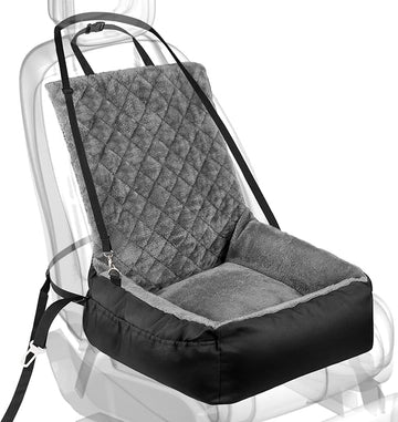 Dog Car Booster Seat for Small Dogs, Black Plush & Cosy Pet Travel Bed with Storage Pocket, Washable & Scratch Proof Pet Car Seat Bed for Back and Front Seat,