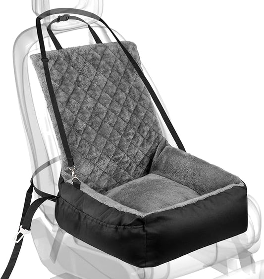 Dog Car Booster Seat for Small Dogs, Black Plush & Cosy Pet Travel Bed with Storage Pocket, Washable & Scratch Proof Pet Car Seat Bed for Back and Front Seat
