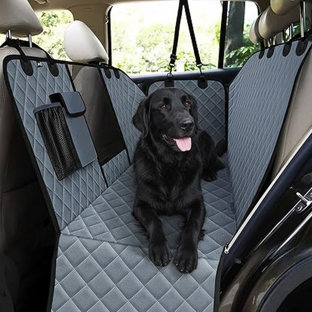 Dog Car Seat Cover 100% Waterproof, Rear Seat Covers for Dogs with Mesh Window/Side Storage Bags, Dog Car Hammock Scratch Proof Nonslip Back Seat Protector for Cars Trucks (146x136cm)