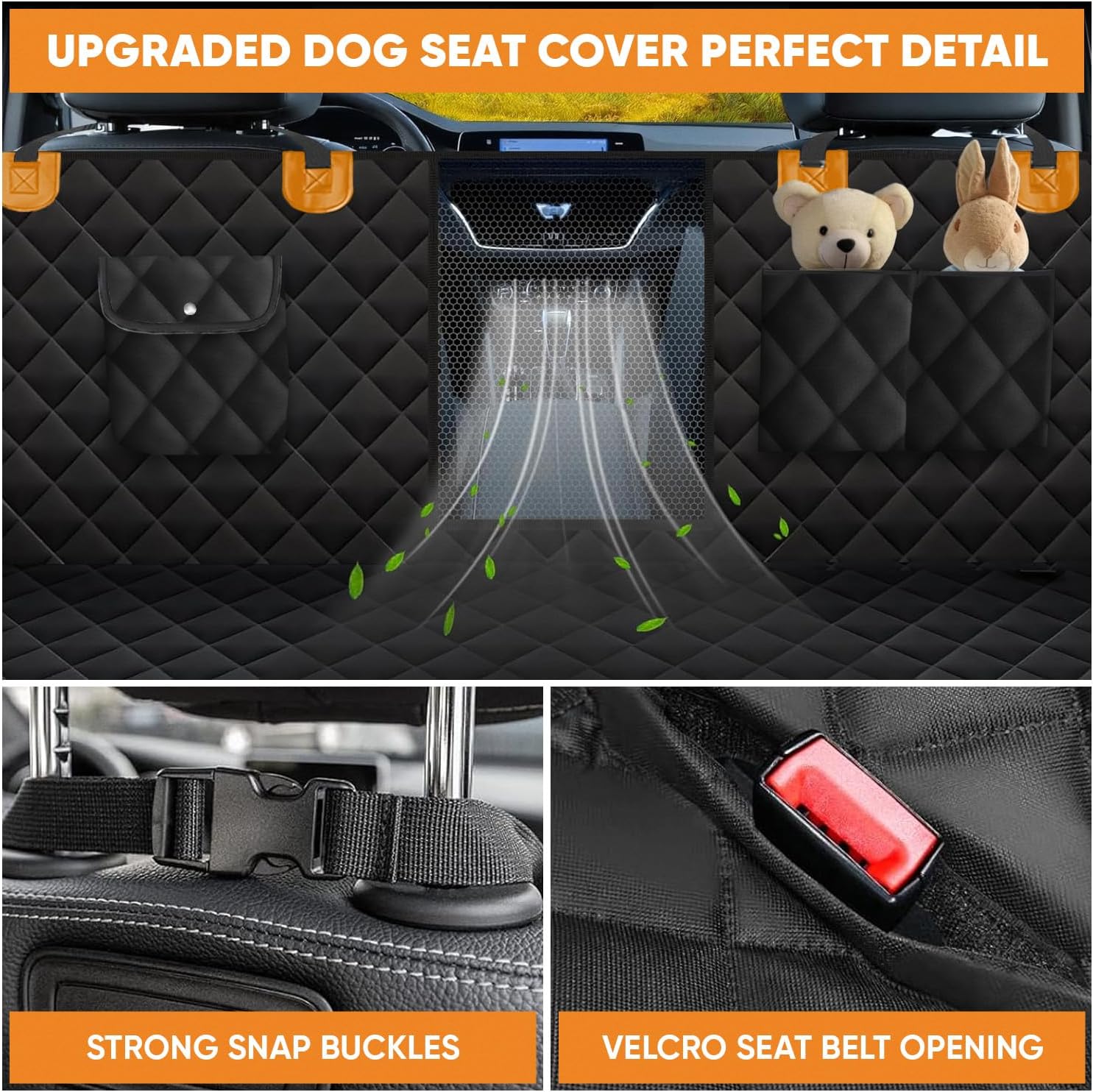 Dog Car Seat Cover 5 IN 1 with Dog Towel, 100% Waterproof Car Hammock, Waterproof Scratch Proof Nonslip Pet Seat Cover with Mesh Window and Storage Pocket, Universal Fit for Cars, SUVs, Trucks