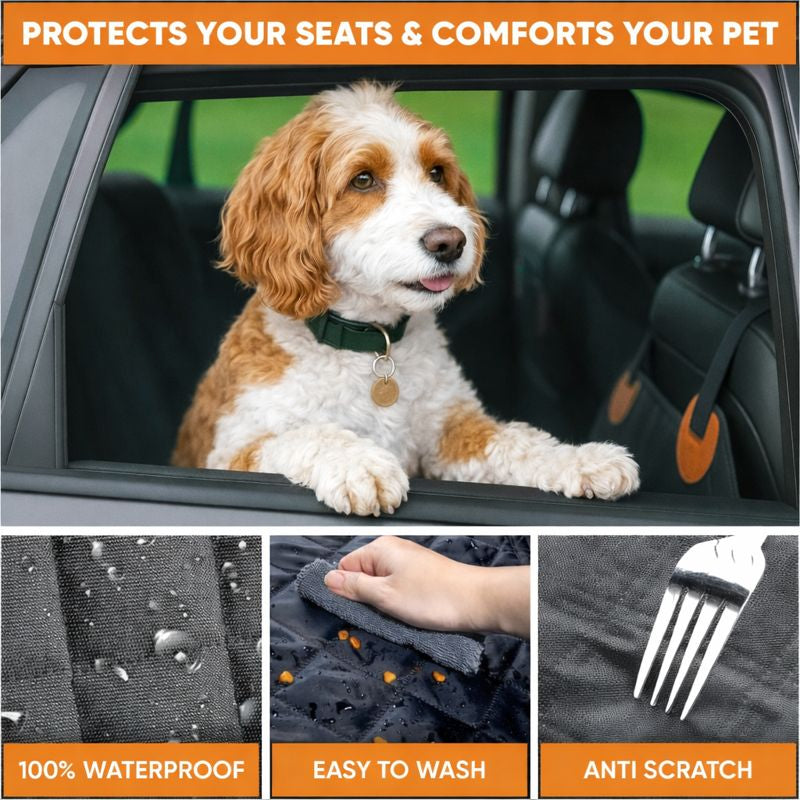 Dog Car Seat Cover 5 IN 1 with Dog Towel, 100% Waterproof Car Hammock, Waterproof Scratch Proof Nonslip Pet Seat Cover with Mesh Window and Storage Pocket, Universal Fit for Cars, SUVs, Trucks