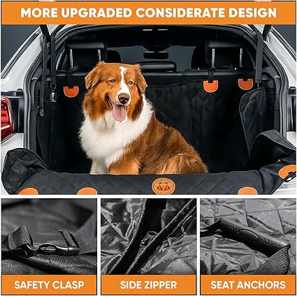 Dog Car Seat Cover 5 IN 1 with Dog Towel, 100% Waterproof Car Hammock, Waterproof Scratch Proof Nonslip Pet Seat Cover with Mesh Window and Storage Pocket, Universal Fit for Cars, SUVs, Trucks