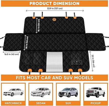 Dog Car Seat Cover 5 IN 1 with Dog Towel, 100% Waterproof Car Hammock, Waterproof Scratch Proof Nonslip Pet Seat Cover with Mesh Window and Storage Pocket, Universal Fit for Cars, SUVs, Trucks