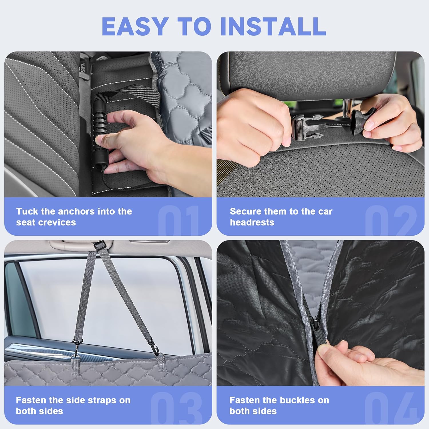 Dog Car Seat Cover for Back Seat - Hard Bottom Extender Holds up to 400 lbs, Waterproof Protector with Mesh Window, Dog Hammock for Full-Size Trucks & SUVs, Grey