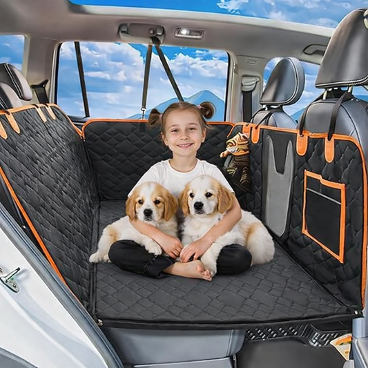 Dog Car Seat Cover for Back Seat – Waterproof Hammock with Hard Bottom & Mesh Window
