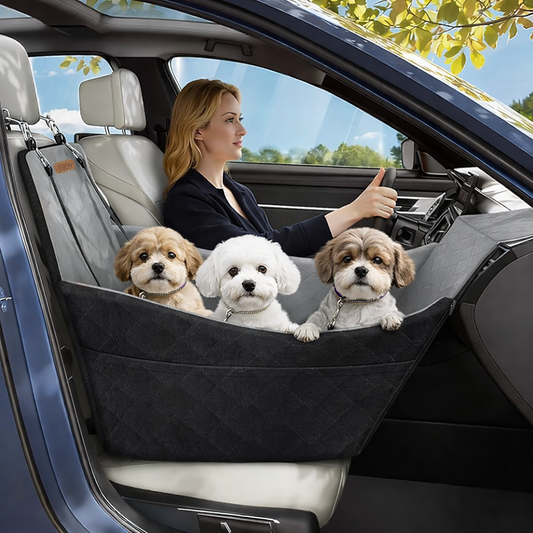 Dog Car Seat, Dog Booster Car Seats for Small & Medium Breeds Up to 35lbs, Fully Detachable and Washable, Memory Foam Pet Carseat with 2 Storage Pockets & 3 Safety Belts