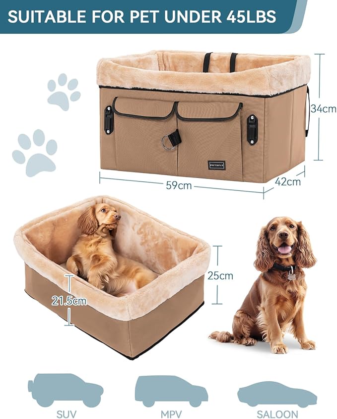 Dog Car Seat Medium Sized Dog, with Patent Buckles, Washable Pad, Upgraded Booster Car Seat Up to 20 KG