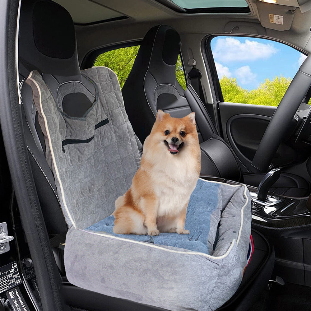 Dog Car Seat Pet Booster Seat Travel Bed Carrier with Seat Belt Adjustable Strap

