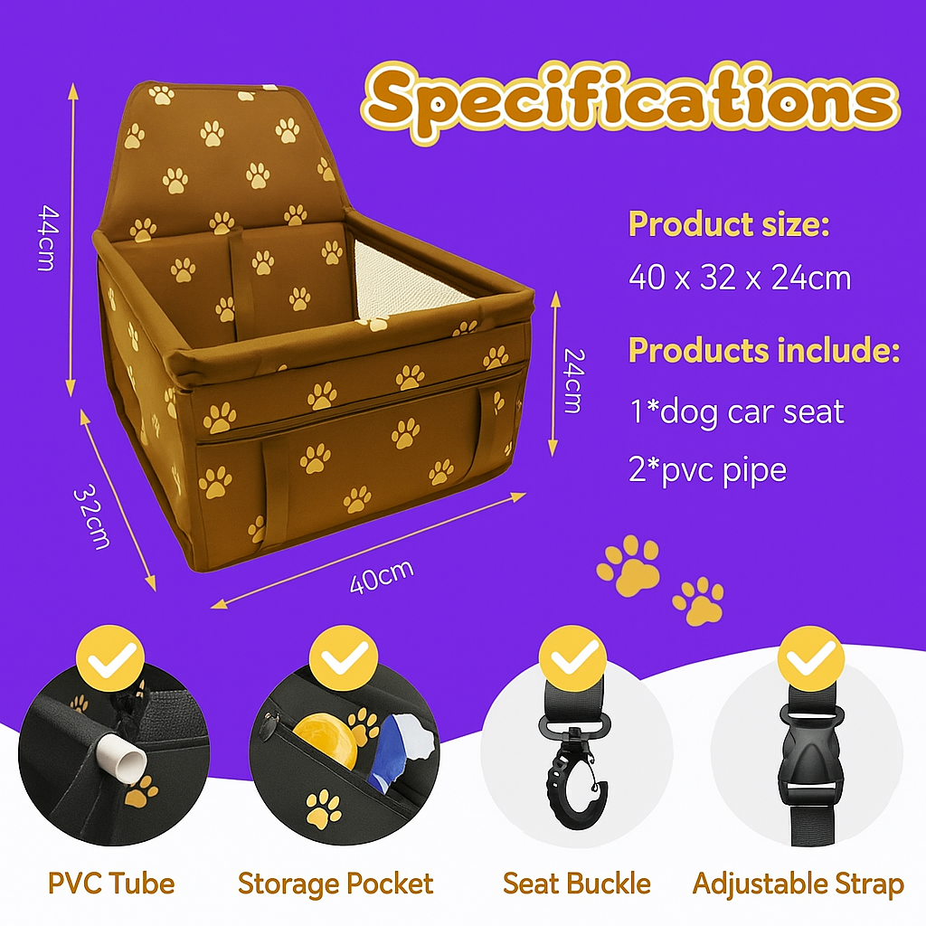 Dog Car Seat Travel Carrier Booster Cage, 