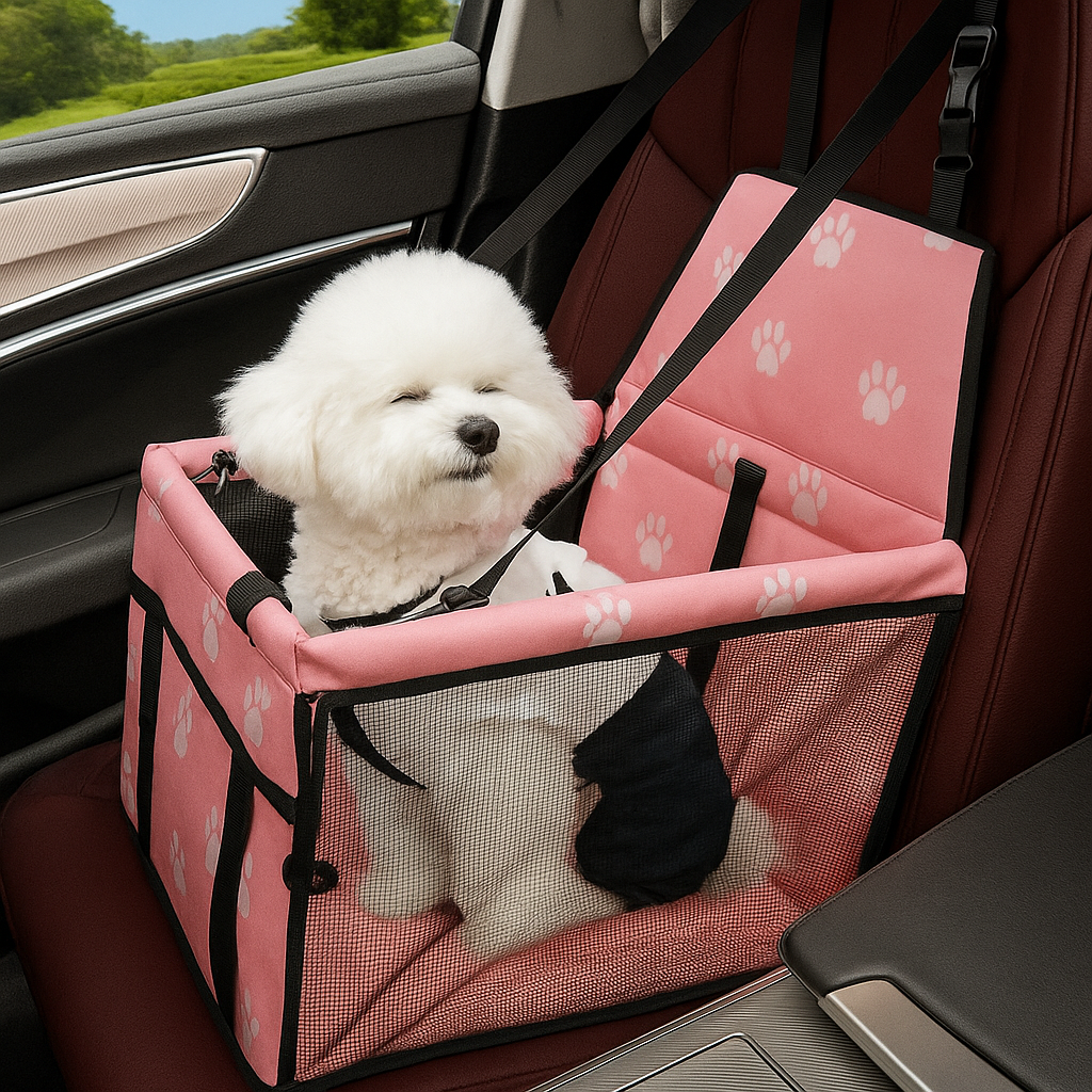 Dog Car Seat Travel Carrier Booster Cage, Breathable Folding Soft Washable Travel Bags for Dogs Cats or Other Small Pets, (Pink)