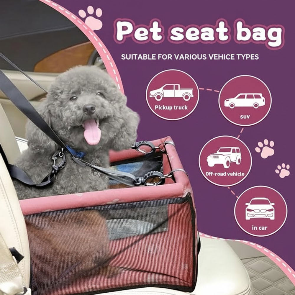 Dog Car Seat Travel Carrier Booster Cage, Breathable Folding Soft Washable Travel Bags for Dogs pink