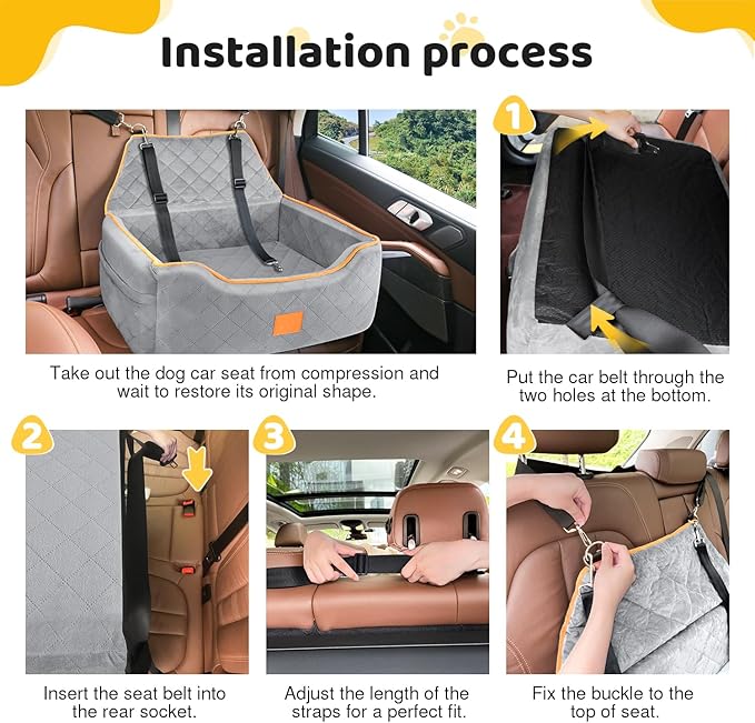 Dog Car Seat for Large/Medium Dogs, Dog Booster Seat for Pet Under 55Lbs or 2 Small, Washable Travel Pet Bed