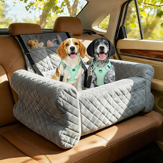 Dog Car Seat for Medium/Large Dogs up to 60 lbs, Memory Foam Dog Booster Seat with Thick Cushion, Pet Car Seat for Back with Detachable Washable Cover, Storage Pockets for SUV, Pick Up, Trunk, Grey