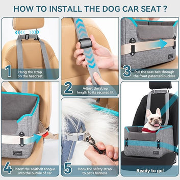 Small Dog Booster Car Seat with Adjustable Height (Grey)